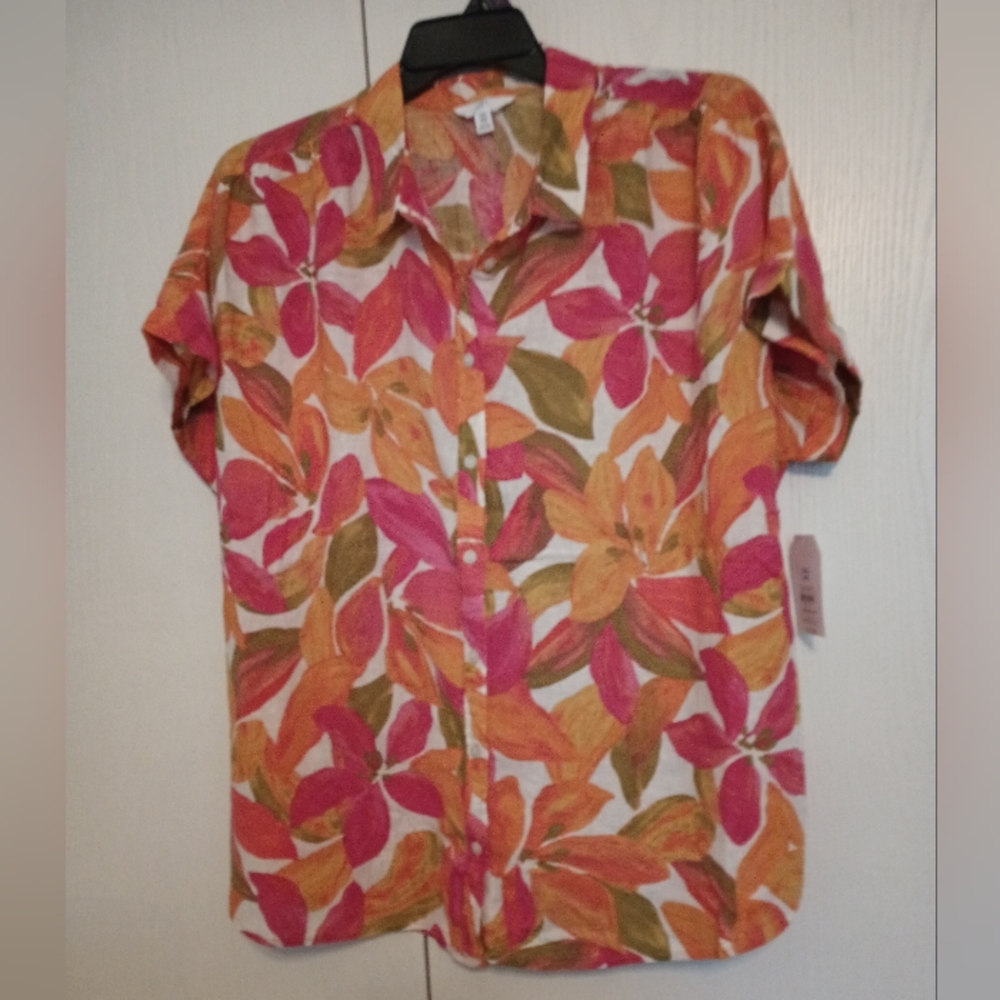 Time and Tru Women's Plus Size XXL (20) Button Down Floral Blouse